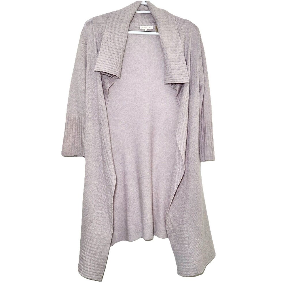 Minnie Rose 100% Cashmere Waterfall Cardigan Sweater Blush Pink/Mauve M